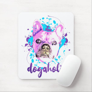 Tapis De Souris Beau Français Bulldog visage rose bleu Dogaholic