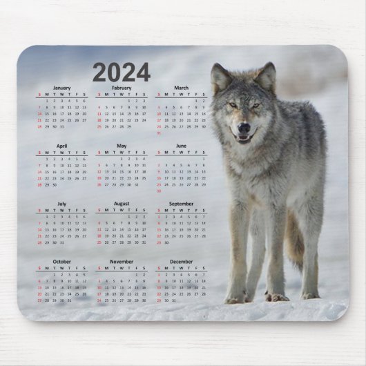 Tapis De Souris Beau loup de bois 2024 Calendrier (Devant)