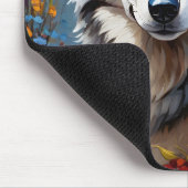 Tapis De Souris Beau loup gris et fleurs (Coin)