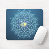 Tapis De Souris Beau Mandala bleu avec Monogramme (Avec souris)