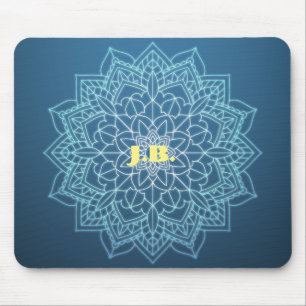 Tapis De Souris Beau Mandala bleu avec Monogramme