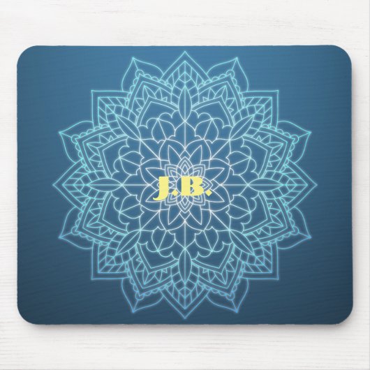Tapis De Souris Beau Mandala bleu avec Monogramme (Devant)