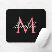 Tapis De Souris beau monogramme rose noir (Avec souris)
