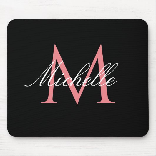 Tapis De Souris beau monogramme rose noir (Devant)