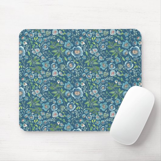 Tapis De Souris Beau motif Floral Bleu (Avec souris)