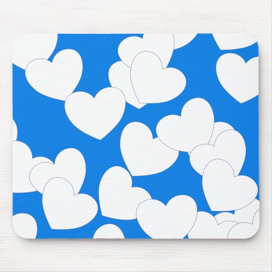 Tapis De Souris Beau Mousepad Bleu Avec Grand Coeur Blanc (Devant)