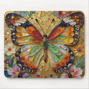 Tapis De Souris Beau papillon et fleurs en impasto