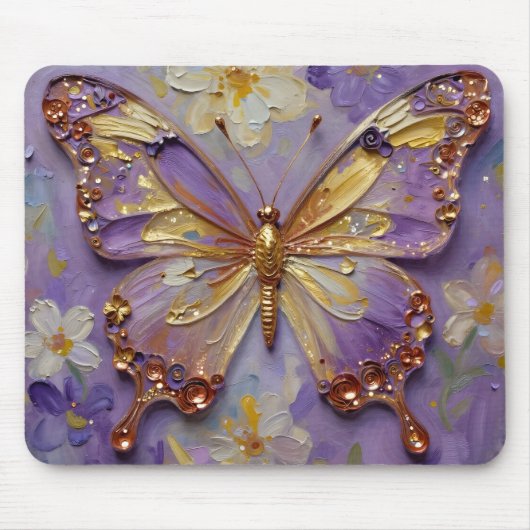 Tapis De Souris Beau Papillon Violet et Fleurs (Devant)