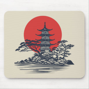 Tapis De Souris Beau paysage japonais avec lever de soleil