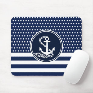 Tapis De Souris Beau Style Maritime, Ancre, Bleu Et Blanc