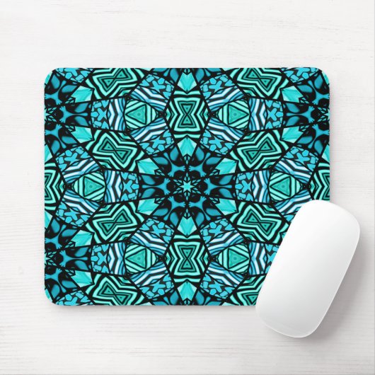 Tapis De Souris Beautiful Teal Aqua Turquoise Ethnic Mosaic (Avec souris)