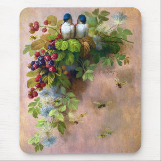 Tapis De Souris Beaux-arts d'abeilles et de baies d'oiseaux