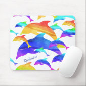 Tapis De Souris Beaux dauphins en arc-en-ciel avec prénom (Avec souris)