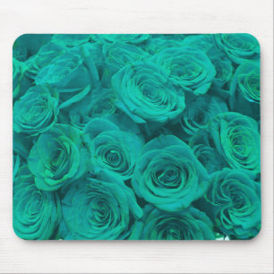 Tapis De Souris Beaux roses verts sarcelle fleurs sarcelle 