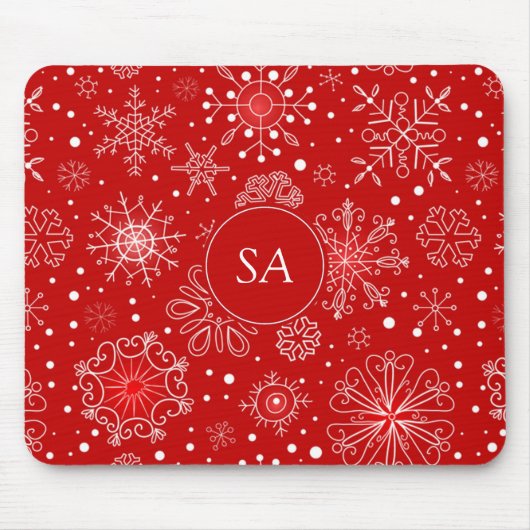Tapis De Souris Beaux Snowflakes sur Noël Arrière - plan rouge (Devant)