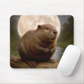 Tapis De Souris Beaver On a Log With Full Moon (Avec souris)