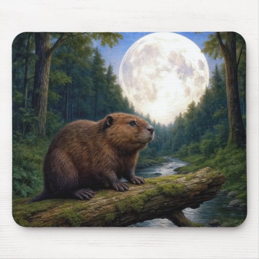 Tapis De Souris Beaver On a River Log in the Moonlight (Devant)