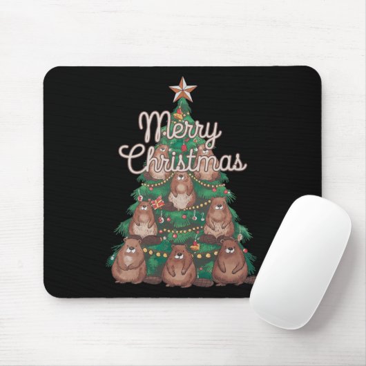 Tapis De Souris Beaver Xmas Tree Beaver Christmas Tree Joyeux Chri (Avec souris)