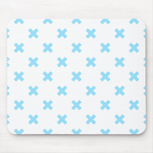 Tapis De Souris Bébé bleu croix coutures sur blanc (Devant)