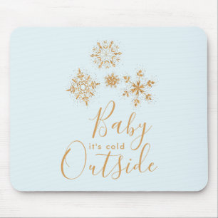 Tapis De Souris Bébé, c'est froid dehors Snowflakes or sur Blue