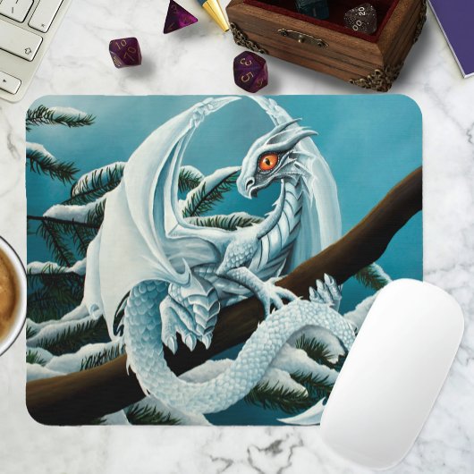 Tapis De Souris Bébé Dragon d'hiver blanc