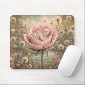 Tapis De Souris Bébé endormi dans une fleur rose  (Avec souris)