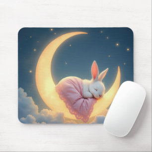 Tapis De Souris Bébé lapin dormant sur une lune