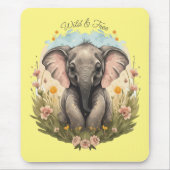 Tapis De Souris Bébé mignon Eléphant Calf Fleur sauvage Wanderlust (Devant)