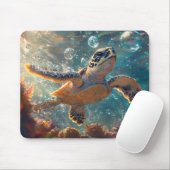 Tapis De Souris Bébé mignonne tortue de mer avec bulles (Avec souris)