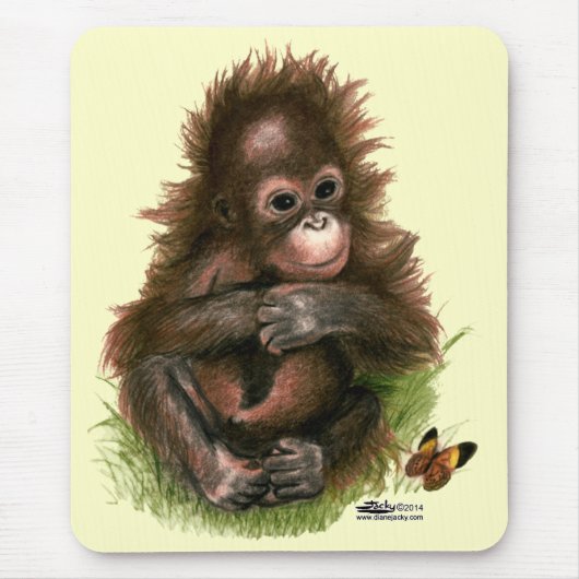 Tapis De Souris Bébé orang-outan et papillon (Devant)
