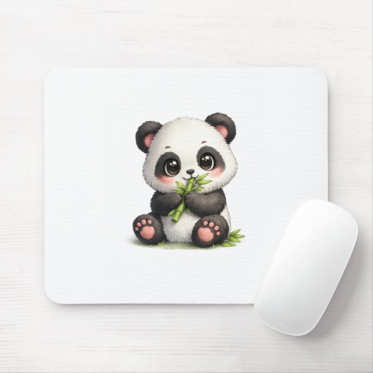 Tapis de souris bébé panda mignon mangeant du bamb (Avec souris)