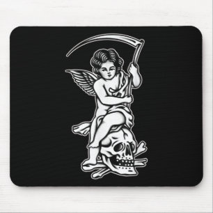 Tapis De Souris Bébé Reaper Skull Scythe Blackwork Tattoo Flash