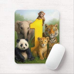 Tapis De Souris Bébés Animaux Sauvages Avec un Numéro Un