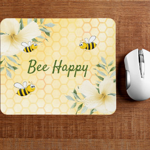 Tapis De Souris Bee Happy bumble abeilles jaune nid d'abeille été