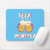 Tapis de souris Beer Monster | Fond bleu (Avec souris)