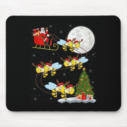 Tapis De Souris Bees Santa Sleigh Flying Funny Magical Christmas P (Devant)