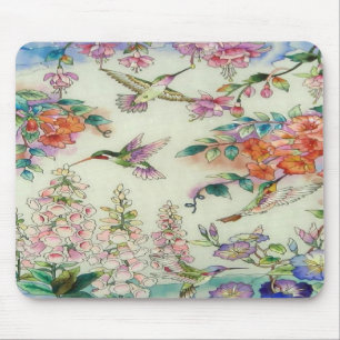 Tapis De Souris Bel art en verre souillé de fleurs de colibris