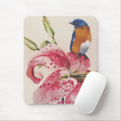 Tapis De Souris bel oiseau bleu sur un lis d'astronome (Avec souris)