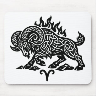 Tapis De Souris Bélier Feu‑Bélier – Encre Hantée Celtique Zodiaque