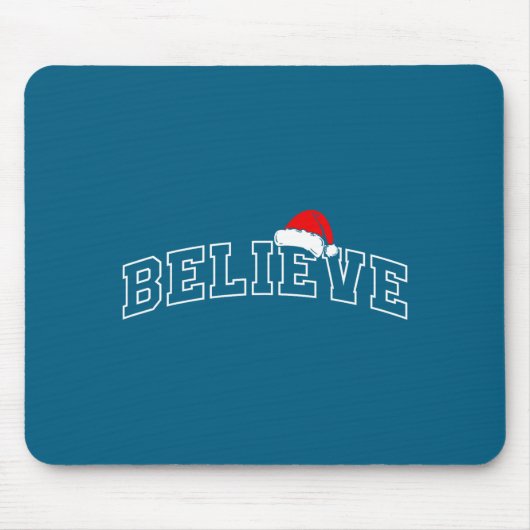 Tapis De Souris Believe Christmas Varsity Minimal Text Santa Hat F (Devant)