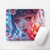 Tapis De Souris Belle Anime Girl Glitchcore Floral (Avec souris)