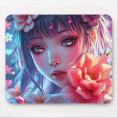 Tapis De Souris Belle Anime Girl Glitchcore Floral (Devant)