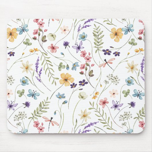 Tapis De Souris Belle aquarelle Fleurs et papillons (Devant)