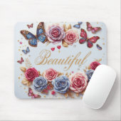 Tapis De Souris "Belle" aux papillons et rose (Avec souris)
