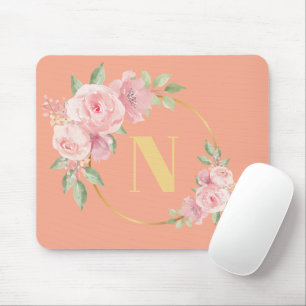 Tapis De Souris Belle bague florale avec Pêche initiale