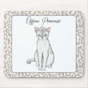 Tapis De Souris Belle Chat Blanc avec Princesse Couronne Mousepad