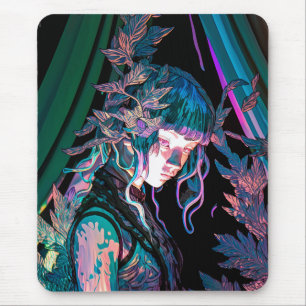 Tapis De Souris Belle femme colorée et Plante