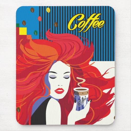 Tapis De Souris "Belle Femme de mode avec Café Cup" Pop Art (Devant)