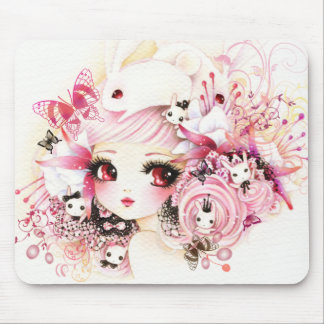 Tapis De Souris Belle fille avec les lapins mignons