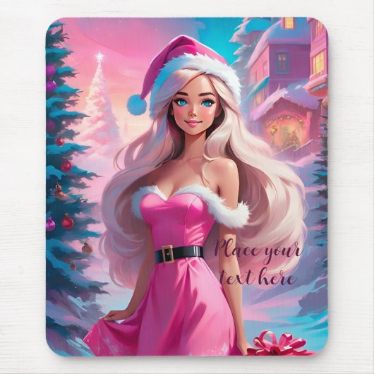 Tapis De Souris Belle fille de Noël rose 01 (Devant)